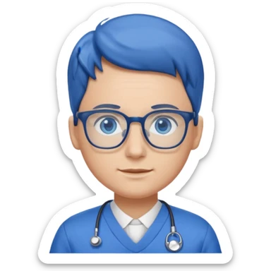 Generate from my photo blue eyes with glasses wearing care blue uniform sticker