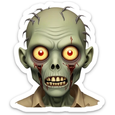 Cinematic Realistic WoW undead friendly zombie Portrait, head tilted epicly and inquisitively, showcasing grim resilience and defiant strength. His withered, pallid skin and intense, glowing eyes contrast starkly with his worn, earth-toned clothes, rendered in meticulous detail. With dynamic, high-contrast lighting and high shine, this portrait exudes an epic aura, capturing the relentless will of a battle-hardened undead friendly zombie. sticker