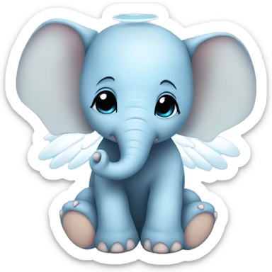 Baby blue baby elephant that is chubby with big white angel wings and round black eyes sticker