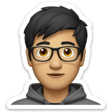 southeast asian male with glasses and black hair wearing hoodie sticker