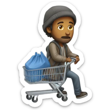 Homeless man with trolley sticker