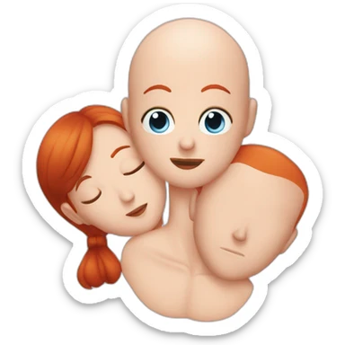 couple kiss bald guy eyes blue with redhead woman sticker