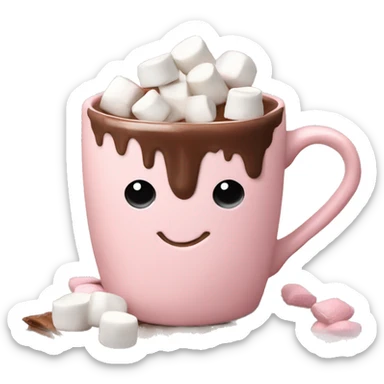 Light Pink mug of hot chocolate with marshmallows  sticker