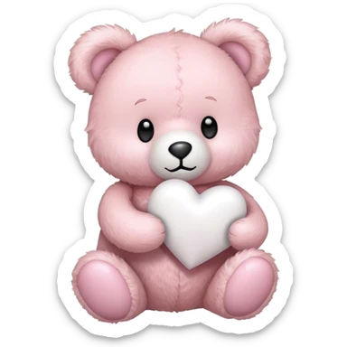 Light pink teddy bear with white heart sticker