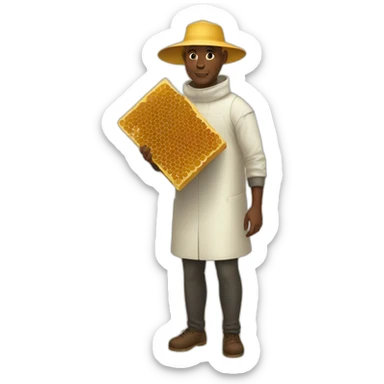 Bald head tall black man beekeeper holding honeycomb full body sticker