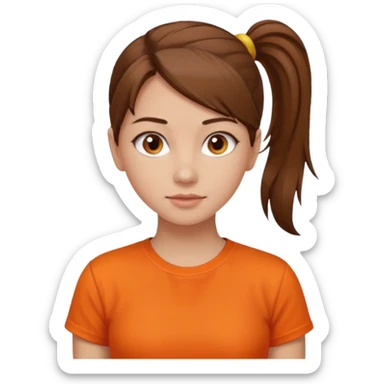 brown hair girl with orange shirt and pony tail sticker