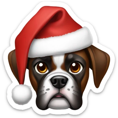 Dark brown streamed boxer dog with Christmas hat sticker