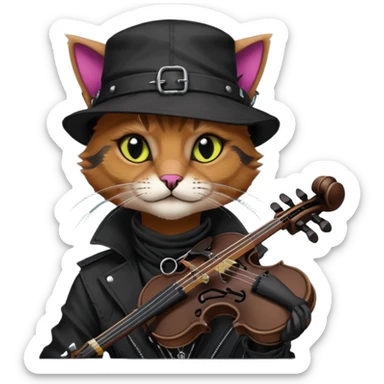 Edgy Beautiful Cool Anthro dark cat-fursona punk techwear fiddler hat sticker