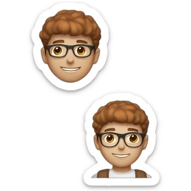 Boy with freckles on his face, cap, white skin tone with cool glasses and urban look, brown eyes, nice smile, mushroom haircut sticker
