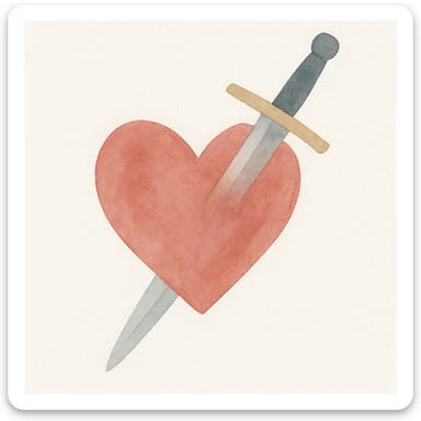 heart with sword, watercolor art style sticker