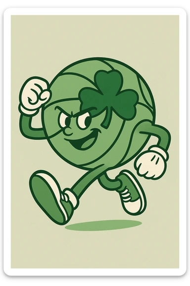 Boston Celtics basketball with shamrock overlay, dynamic, green and white, sporty look sticker