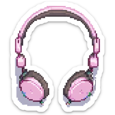 pixel art pink headphones in retro game style sticker