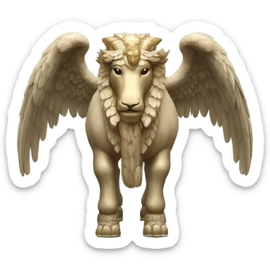 Lamassu, head of a bearded human, body of a bull, feathered wings that extend from its back sticker