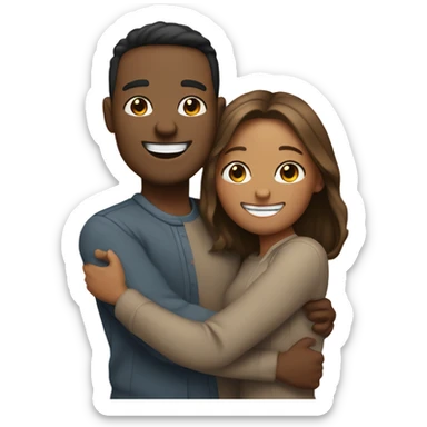 Medium skin tone couple hugging with big smiles sticker