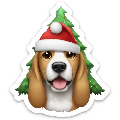 A Christmas tree with a dog on it sticker
