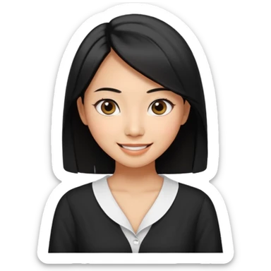 30 yr old asian woman center parted hair big eyes big smile tanned skin straight black hair hippie part hair white blouse shoulder length hair sticker