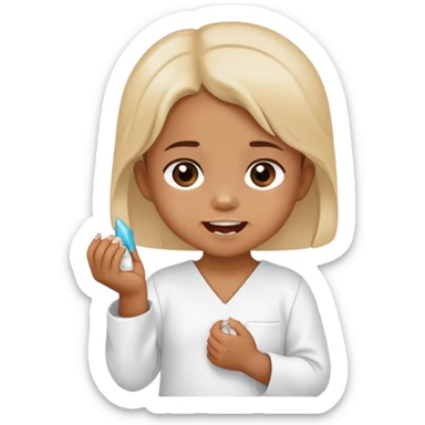 toddle girl with white tunic and a tooth in her hand sticker