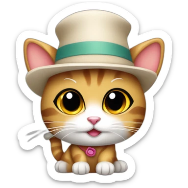 Kawaii cat artist in hat holding palette and brush so it can be used as a mouse cursor sticker