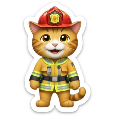 Laughing cats wear firefighter uniforms sticker