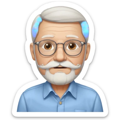 elderly glasses man with long beard and shirt sticker