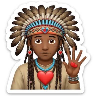 Black American man dark brown with dreads with a American Indian headdress with doing heart me sticker