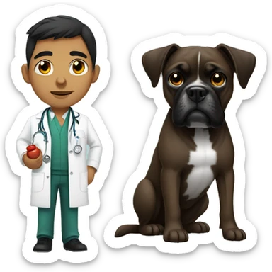 Young Mexican doctor with big black boxer dog  sticker