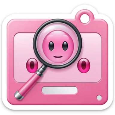 pink magnifying glass on the pink ID card sticker