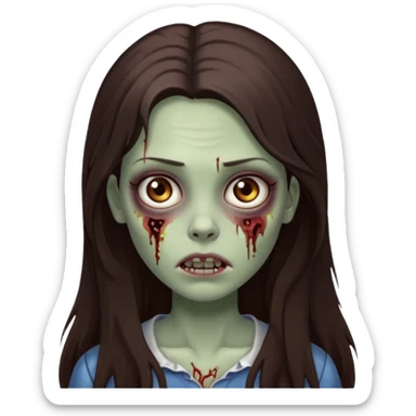 a zumbi girl with deep brown long hair and deep brown eyes sticker