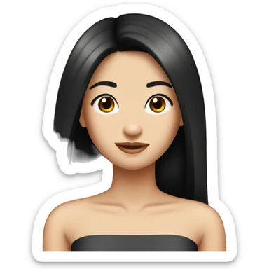 pretty asian girl with tube top and long straight black hair with a middle part sticker