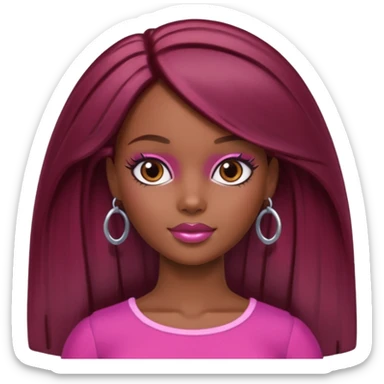 black barbie with brown hair with burgundy highlights  sticker