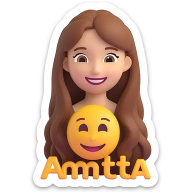 3D smiley emoji, girl style, long hair, smiling face, with the name 'Anita' below in a cool, youthful, elegant font sticker
