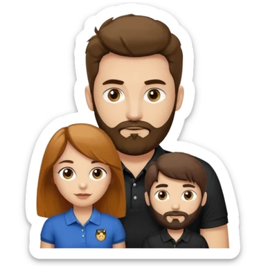 Criar Casal - Homem branco de cabelo liso e olhos marrom, com barba, camiseta polo preta e mulher de pele branca cabelo cacheado marrom longo e olhos mel sticker