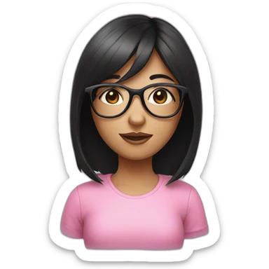 Girl with black hair and pink glasses sticker