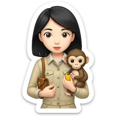 an asian girl with black hair with a monkey in her pocket sticker