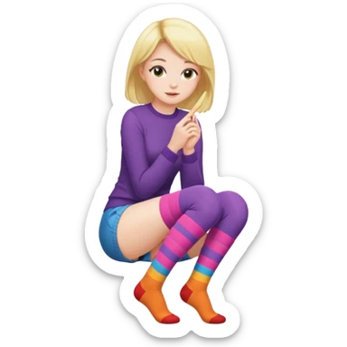 Cute girl thigh high socks sitting legs out, colorful clothes sticker