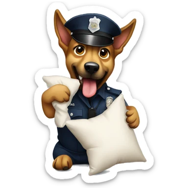 A police dog biting a pillow sticker