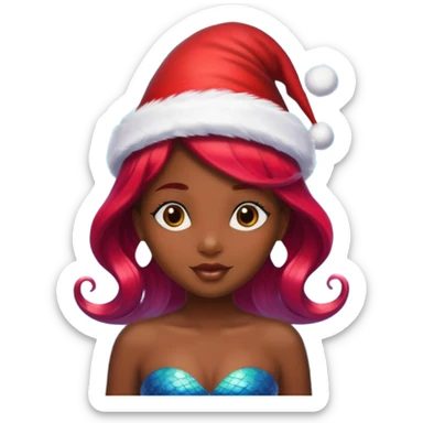 dark skin  mermaid with christmass hat sticker