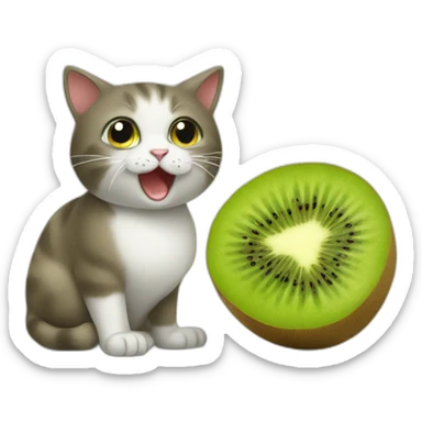 Two cats eat kiwi fruit sticker