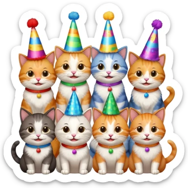  3 happy cats wearing party hats sticker