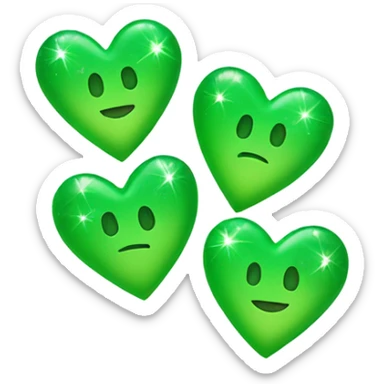 Three green hearts smaller than the others with sparkles and hea sticker