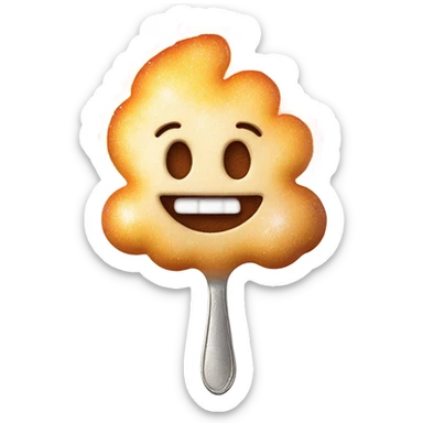 Happy face with face covered in sugar and spoon full of sugar with fire under the spoon sticker