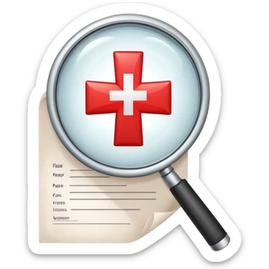 Emoji-style illustration of a paper with a magnifying glass showing a red cross, symbolizing verification failure or fake paperwork. Cute, professional, informative design sticker