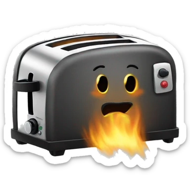 Toaster with burnt toast inside sticker