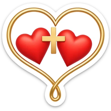Two red  heart outlines  entwined with a simple gold cross  sticker