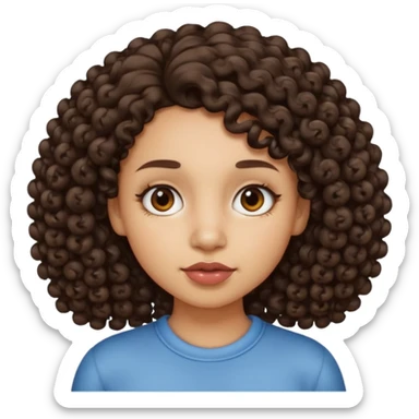 A light skin tone girl with a mole on her left side uper lips and curly dark brown hair sticker