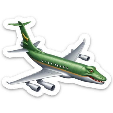 A gray jet plane with a crocodile head sticker