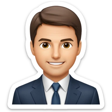 Illustrate Tom Cruise in a suit with sharp look & short hair. sticker