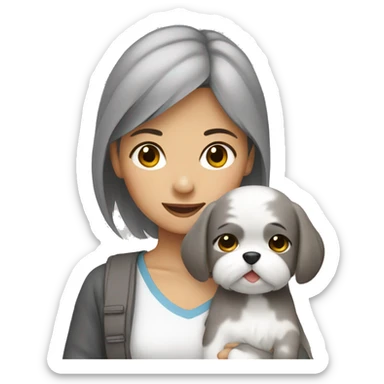 asian girl carrying grey and white shitzu sticker