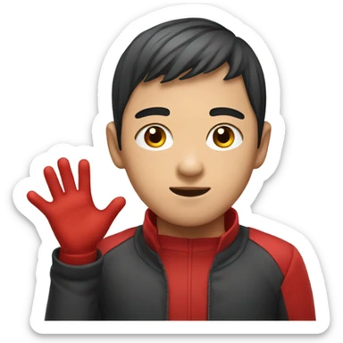 Asian boy with red gloves on his hands sticker