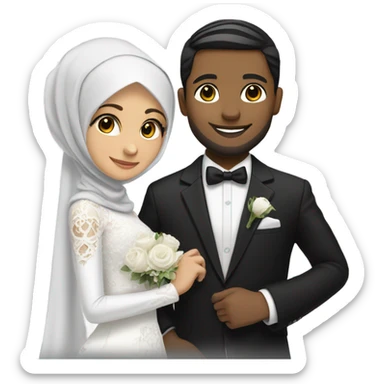 hijabi girl and white boy with black hair getting married sticker